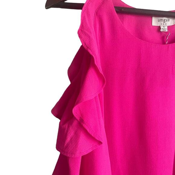 Umgee Women Top S Pink Ruffle‎ Vibrant Girly Festival Vacay Resort Cruise NEW - Picture 7 of 11